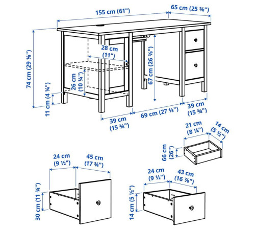 Biurko, biała bejca/jasnobrązowy HEMNES 205.350.44