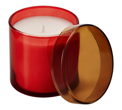 Świeca zapachowa słoik z pokrywką, kwiaty cytrusowe czerwono-pomarańczowy/żółtobrązowy DVÄRGHÖK 706.059.30
