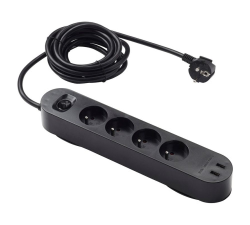 Удлинитель с 4 розетками/2 USB-портами, черный KOPPLA 004.095.79