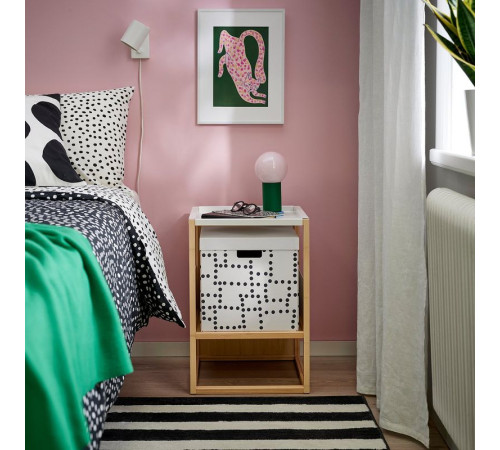 Pojemnik z pokrywką, biały/w kropki FJÄDERHARV 606.201.01