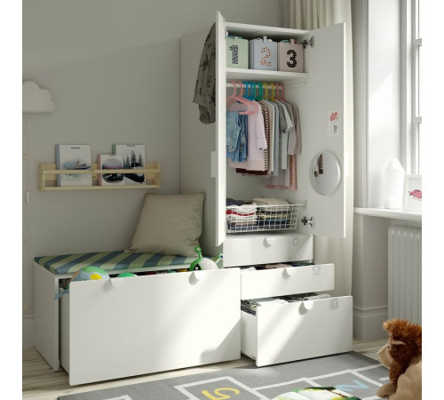 Regał, biały liliowy/z ławką SMÅSTAD / PLATSA 895.441.83