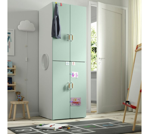 Szafa, biały jasnozielony/z 2 drążkami na ubrania SMÅSTAD / PLATSA 895.465.25