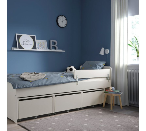 Rama łóżka z barierką ochronną+dno, biały SLÄKT / NATTAPA 695.638.89