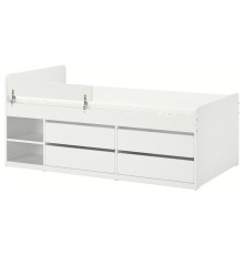Кровать с выдвижным ящиком и бортиком + основание, белая SLÄKT / NATTAPA 895.639.11