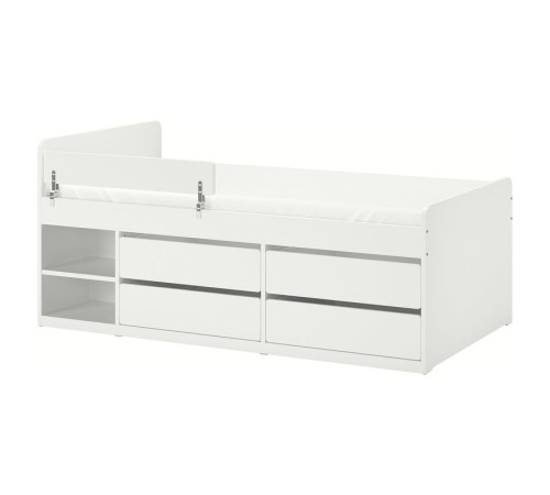 Rama łóżka z szuf. i barierką+dno, biały SLÄKT / NATTAPA 895.639.11