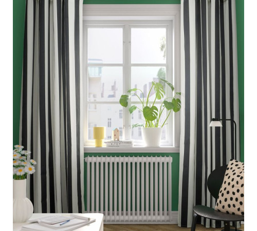 Zasłona, 2 szt., biały/czarny paski/z oczkami SLÅNHÖSTMAL 206.078.42