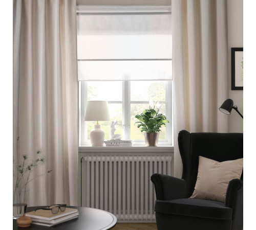 Zasłona z wiązaniem, 2 szt., kremowy/z oczkami LENDA 306.331.76