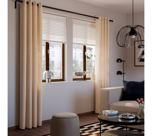 Zasłona, 2 szt., jasnobeżowy/z oczkami SANELA 706.314.44