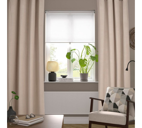 Zasłona, 2 szt., jasnobeżowy/z oczkami SANELA 805.898.78