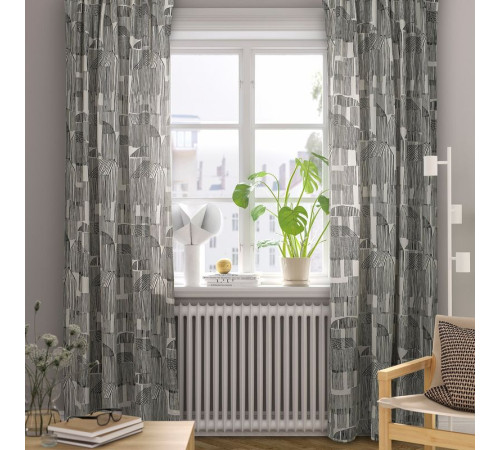 Zasłona, 2 szt., biały/czarny/na taśmie TEMPELFLY 906.078.67