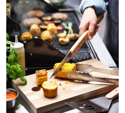 3-częściowy zest przyborów grill, stal nierdz/buk GRILLTIDER 206.137.44
