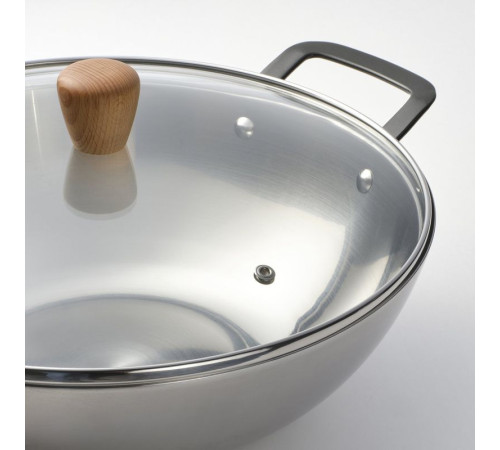 Wok z pokrywką, szkło/stal węglowa buk VARDAGEN 806.048.45