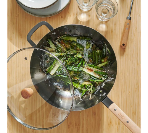 Wok z pokrywką, szkło/stal węglowa buk VARDAGEN 806.048.45