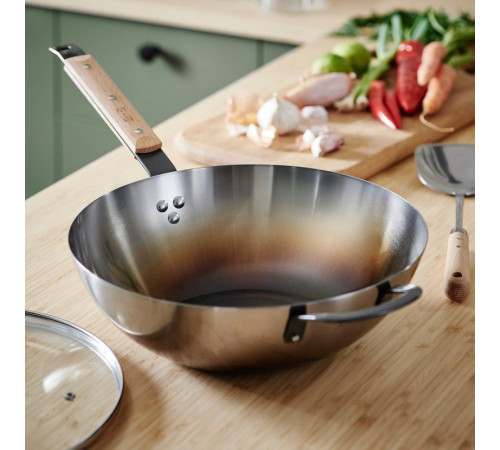 Wok z pokrywką, szkło/stal węglowa buk VARDAGEN 806.048.45