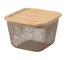 Kosz na żywność z pokrywką, kwadrat metal/jasny szarobrązowy bambus IKEA 365+ 095.814.76