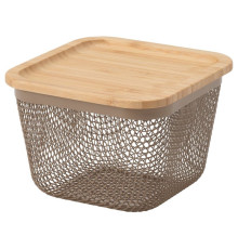 Kosz na żywność z pokrywką, kwadrat metal/jasny szarobrązowy bambus IKEA 365+ 095.814.76