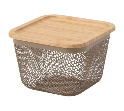 Kosz na żywność z pokrywką, kwadrat metal/jasny szarobrązowy bambus IKEA 365+ 095.814.76