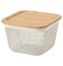Kosz na żywność z pokrywką, kwadrat metal/biały bambus IKEA 365+ 195.808.72
