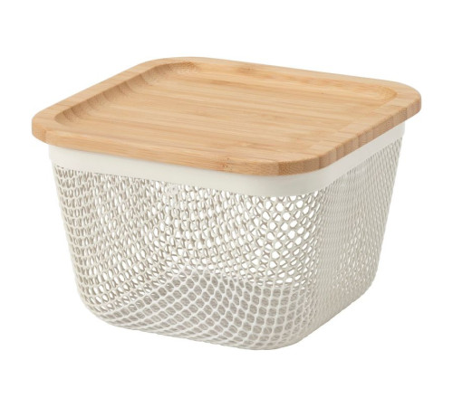 Kosz na żywność z pokrywką, kwadrat metal/biały bambus IKEA 365+ 195.808.72