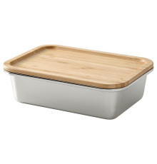 Прямоугольный контейнер для еды IKEA 365+ с крышкой, нержавеющая сталь/бамбук 394.375.00