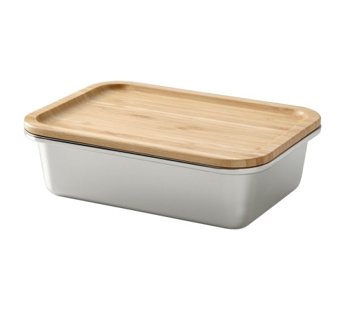 Pojemnik na żywność z pokrywką, prostokąt stal nierdz/bambus IKEA 365+ 394.375.00
