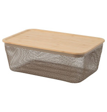 Kosz na żywność z pokrywką, prostokąt metal/jasny szarobrązowy bambus IKEA 365+ 595.815.01