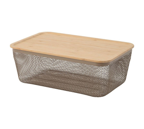 Kosz na żywność z pokrywką, prostokąt metal/jasny szarobrązowy bambus IKEA 365+ 595.815.01