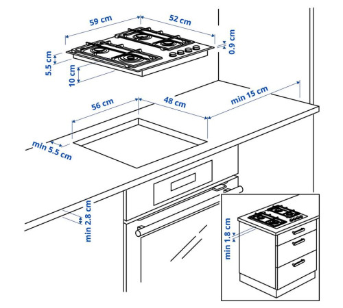 Płyta gazowa, IKEA 500 szkło/biały VASASTAN 105.241.83