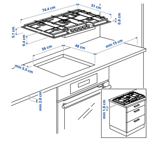 Płyta gazowa, IKEA 500 stal nierdz SKÅLAN 905.235.80