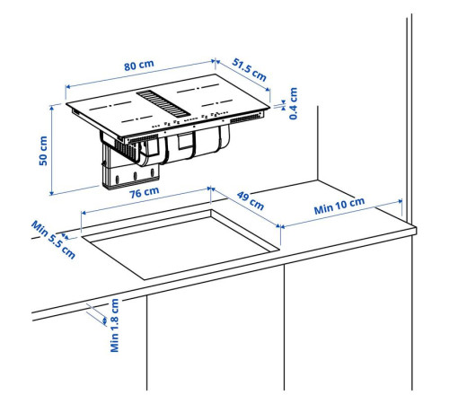Płyta indukcyjna/wbudow okap, IKEA 300 czarny TÄCKNAN 006.072.87