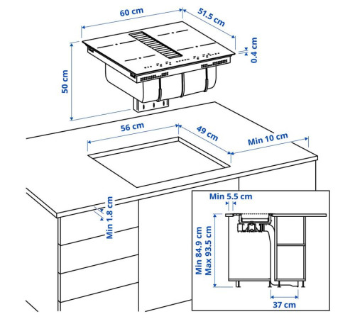 Płyta ind/zint okap z zest d pochła, IKEA 300/czarny TÄCKNAN 096.124.68