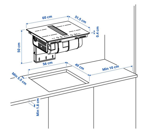 Płyta indukcyjna/wbudow okap, IKEA 300 czarny TÄCKNAN 105.986.35