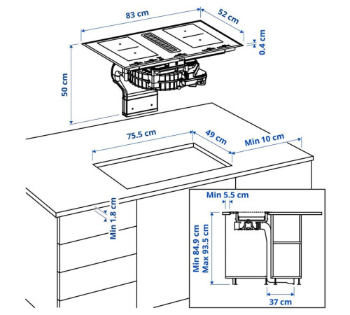 Płyta ind/zint okap z zest d pochła, IKEA 500/czarny TÄCKNAN 196.125.14