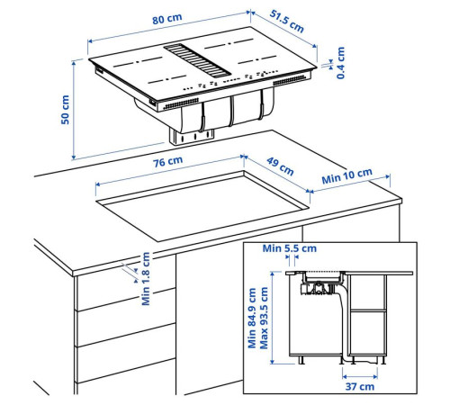 Płyta ind/zint okap z zest d pochła, IKEA 300/czarny TÄCKNAN 296.125.04