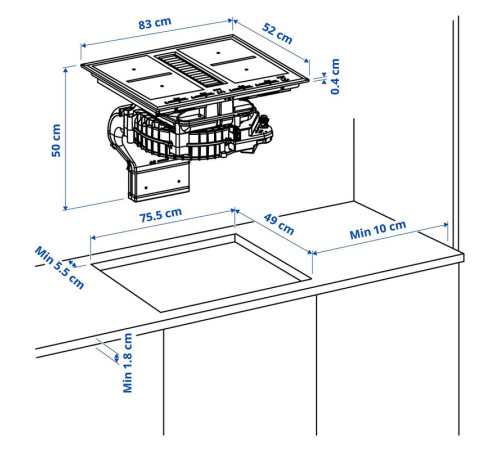 Płyta indukcyjna/wbudow okap, IKEA 500 czarny TÄCKNAN 806.072.88