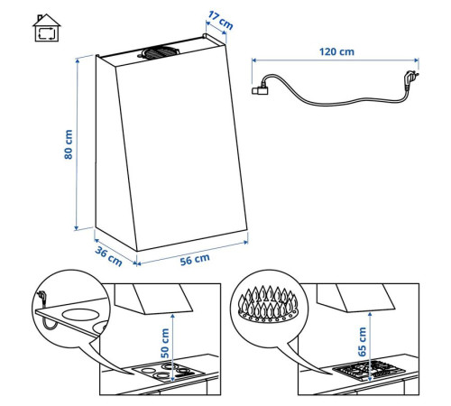 Wyciąg montowany do ściany, IKEA 300 czarny FIVELSBO 806.203.22