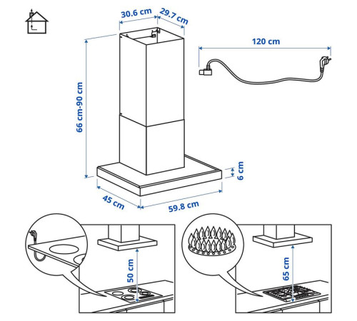 Wyciąg montowany do ściany, IKEA 300 czarny RULLBO 106.092.24