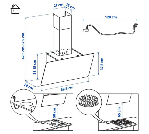 Wyciąg montowany do ściany, IKEA 500 czarny KNUVEBO 706.156.32