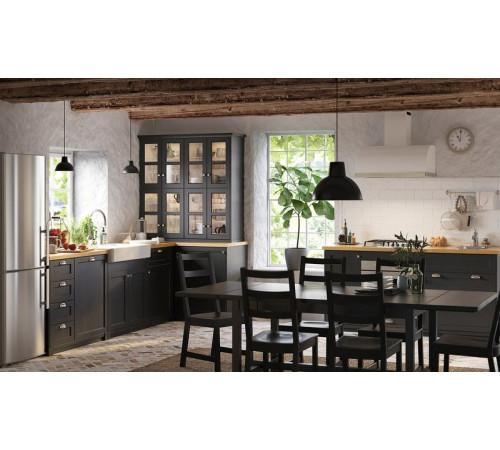 Szafka stojąca pł/okap zint. z szuf, biały/Lerhyttan bejcowane na czarno METOD / MAXIMERA 393.356.53