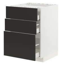 Шкаф-столик, плоский/3fr/3sz, белый/Nickebo матовый антрацит METOD / MAXIMERA 494.978.76