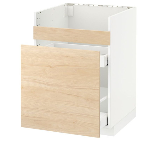 Szafka pod zlew HAVSEN/3fr/2szu, biały Maximera/Askersund imitacja jasnego jesionu METOD 092.804.40