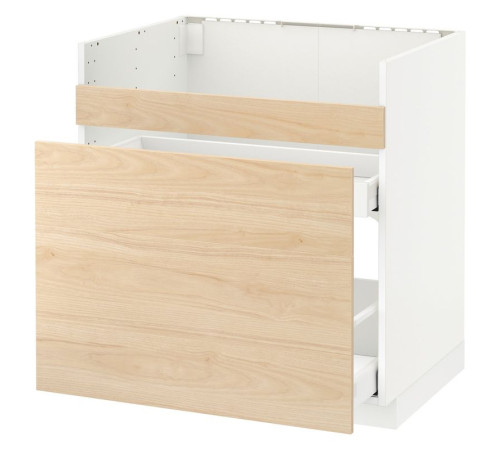 Szafka pod zlew HAVSEN/3fr/2szu, biały Maximera/Askersund imitacja jasnego jesionu METOD 092.805.48