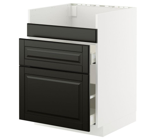 Szafka pod zlew HAVSEN/3fr/2szu, biały/Bodbyn czarny METOD / MAXIMERA 095.789.21
