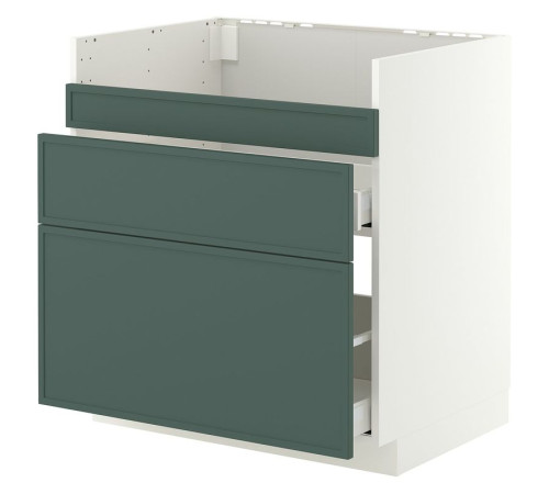 Szafka pod zlew HAVSEN/3fr/2szu, biały/Aspudden ciemny szarozielony METOD / MAXIMERA 096.042.08