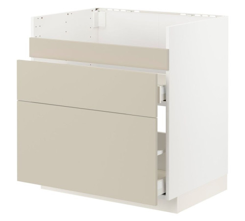 Szafka pod zlew HAVSEN/3fr/2szu, biały/Havstorp beżowy METOD / MAXIMERA 394.265.30