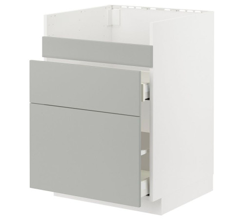 Szafka pod zlew HAVSEN/3fr/2szu, biały/Havstorp jasnoszary METOD / MAXIMERA 495.384.24