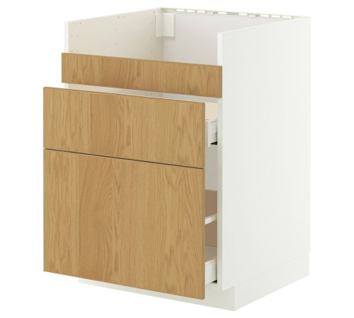 Szafka pod zlew HAVSEN/3fr/2szu, biały/Sinarp okl dęb METOD / MAXIMERA 496.012.84
