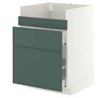 Szafka pod zlew HAVSEN/3fr/2szu, biały/Aspudden ciemny szarozielony METOD / MAXIMERA 496.060.50