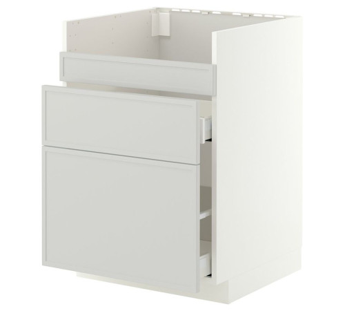 Szafka pod zlew HAVSEN/3fr/2szu, biały/Aspudden jasnoszary METOD / MAXIMERA 596.043.81