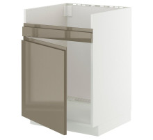 Szafka pod zlew HAVSEN 1kom, biały/Voxtorp połysk ciemnoszarobrązowy METOD 695.766.22